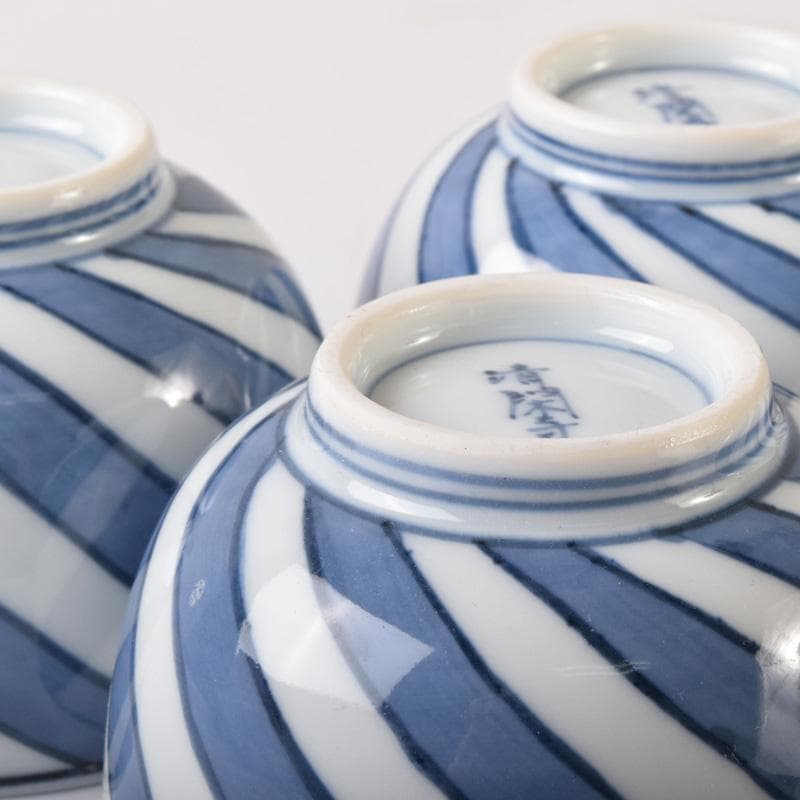 茶道具　京焼　清閑寺窯　杉田祥平造　染付　棯文　汲出碗　五客　共箱　V　7251