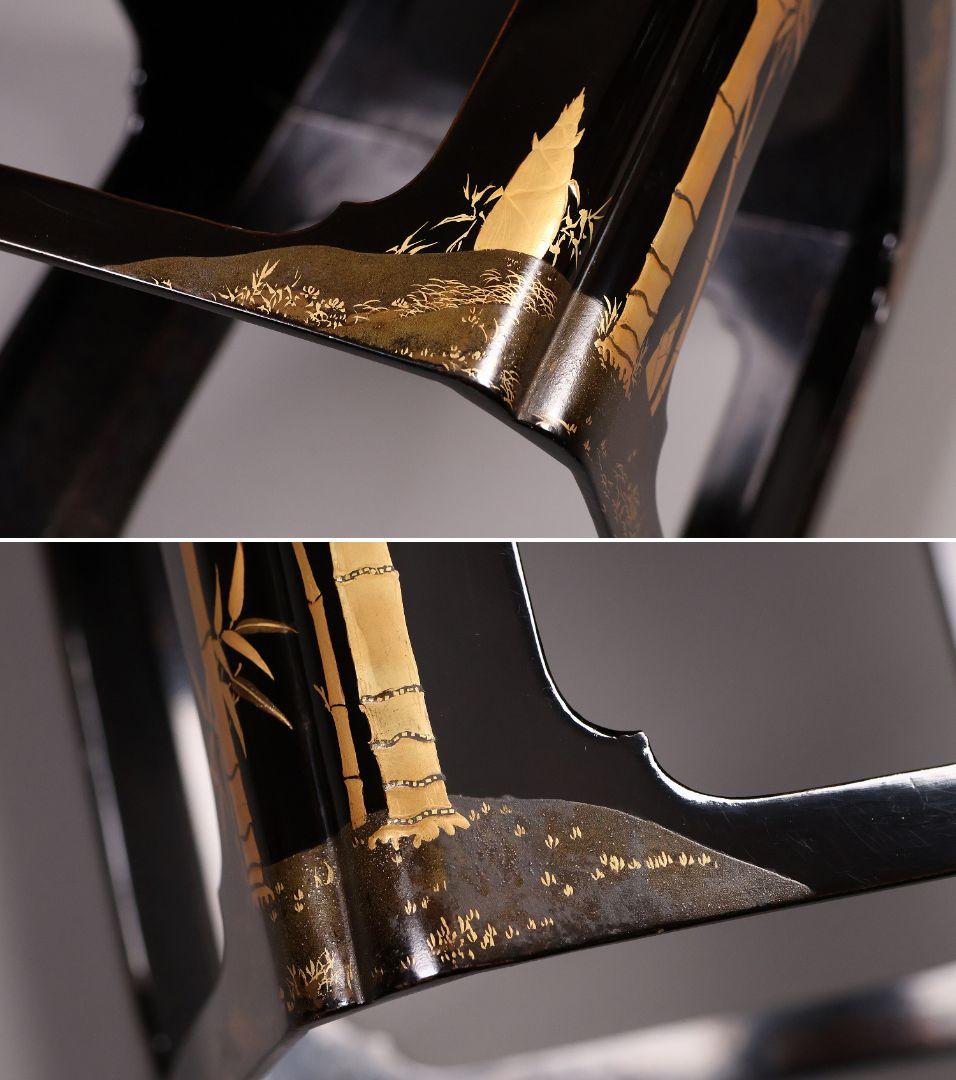 【MA806】時代 加賀蒔絵 日の出鶴 竹 金蒔絵 大盃・盃台 木製漆器 杯