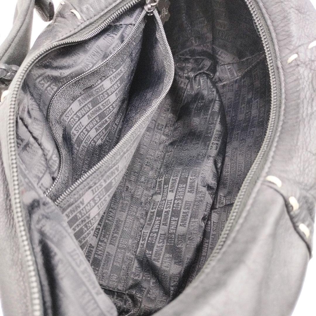 アナスイ 三日月 レザー ワンショルダーバッグ 黒 フラワーモチーフ