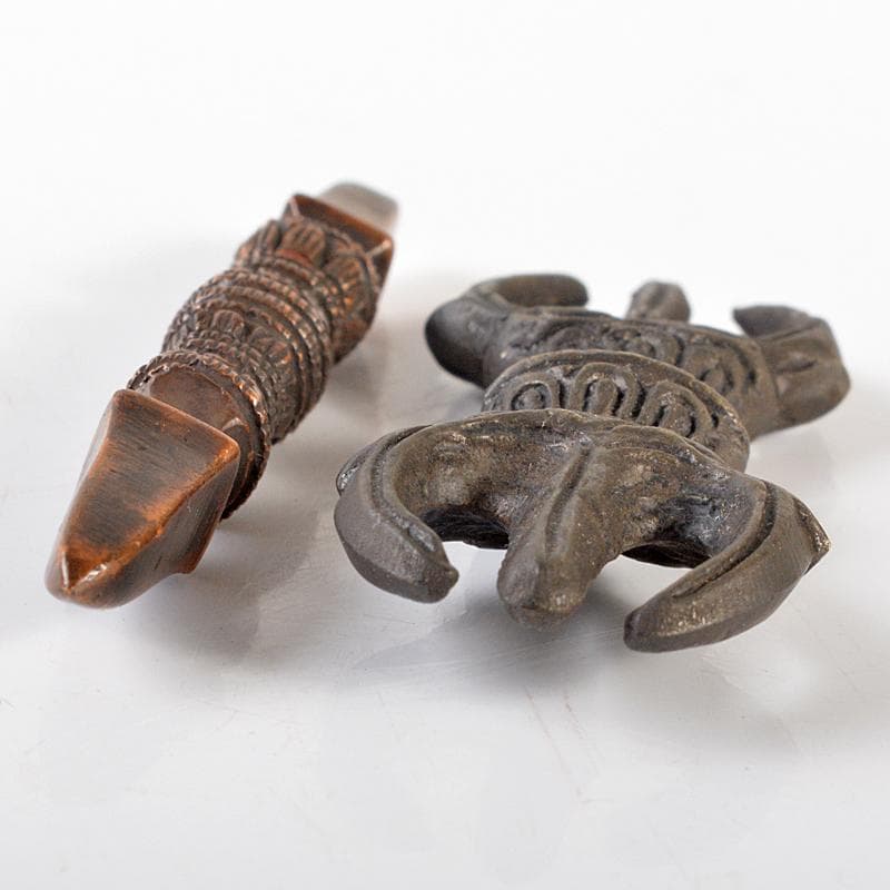 チベット密教法具　古銅　独鈷杵　三鈷杵　金剛杵　2点　木箱付　M　R6562