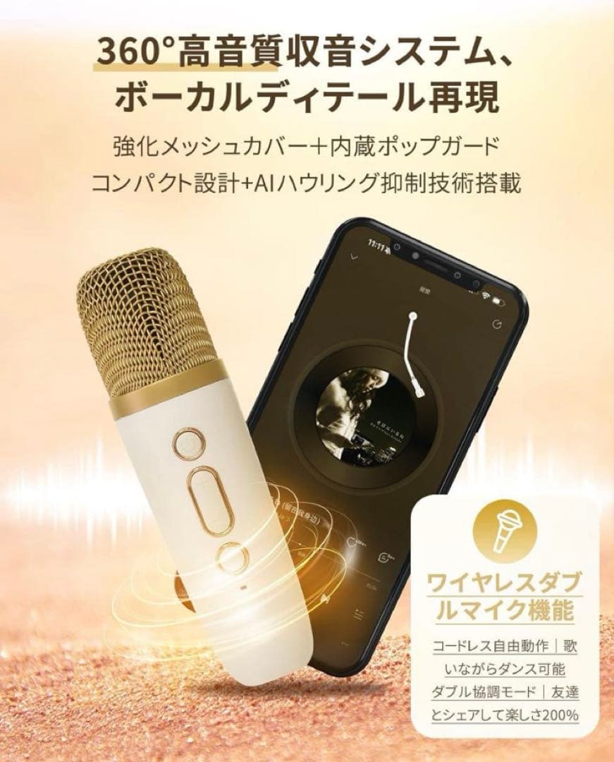 Blueera カラオケセット家庭用 BT マイク 2本 ワイヤレスカラオケ