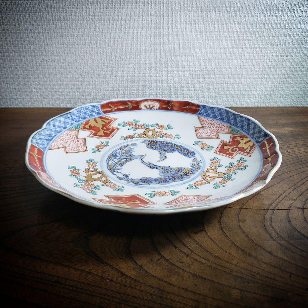 皿 古伊万里 明治 大正 色絵付 金彩 松竹梅 梅 花唐草 訳あり 欠け