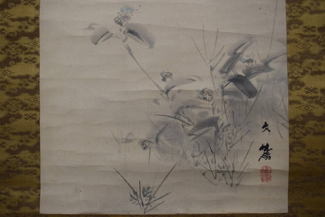 【真作】塩川文麟/月下秋草図/掛軸☆宝船☆Y-447　JM