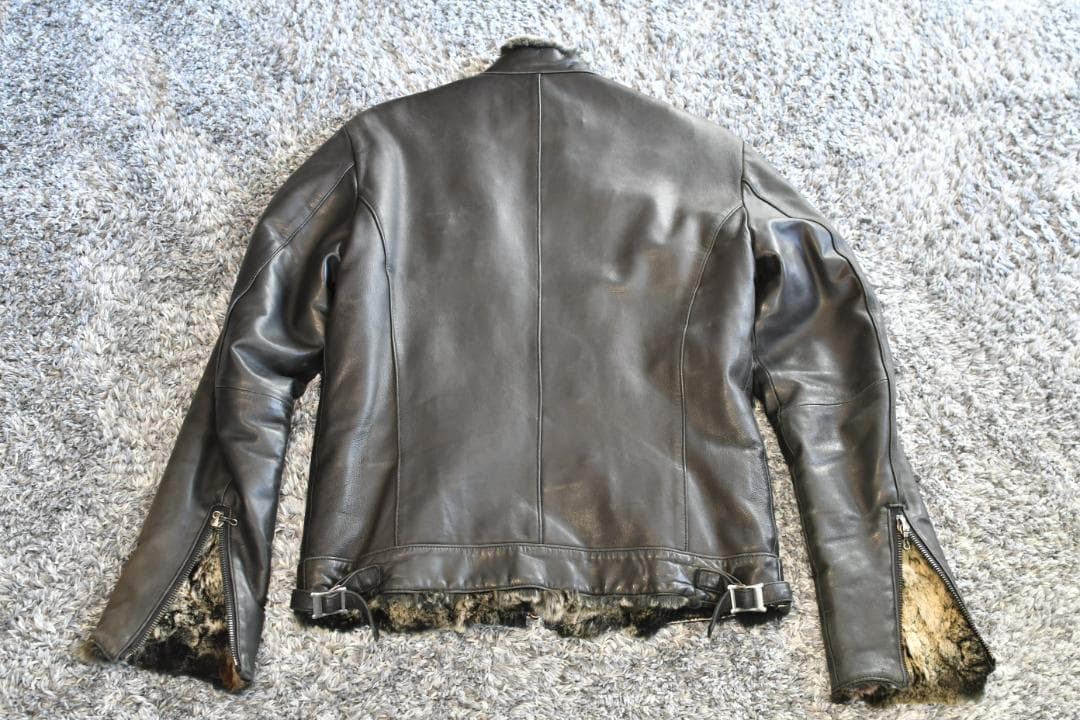 SHELLAC 羊革ライダースジャケット 総裏 ラビットファー 50