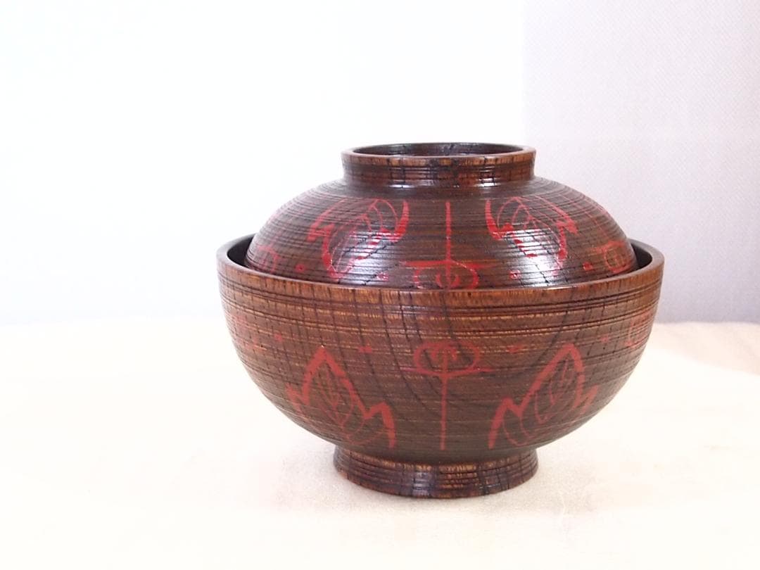 【良品】輪島塗 小崎清人 木地呂 吉野絵 煮物椀 5客 雑煮椀/大椀 漆器/食器