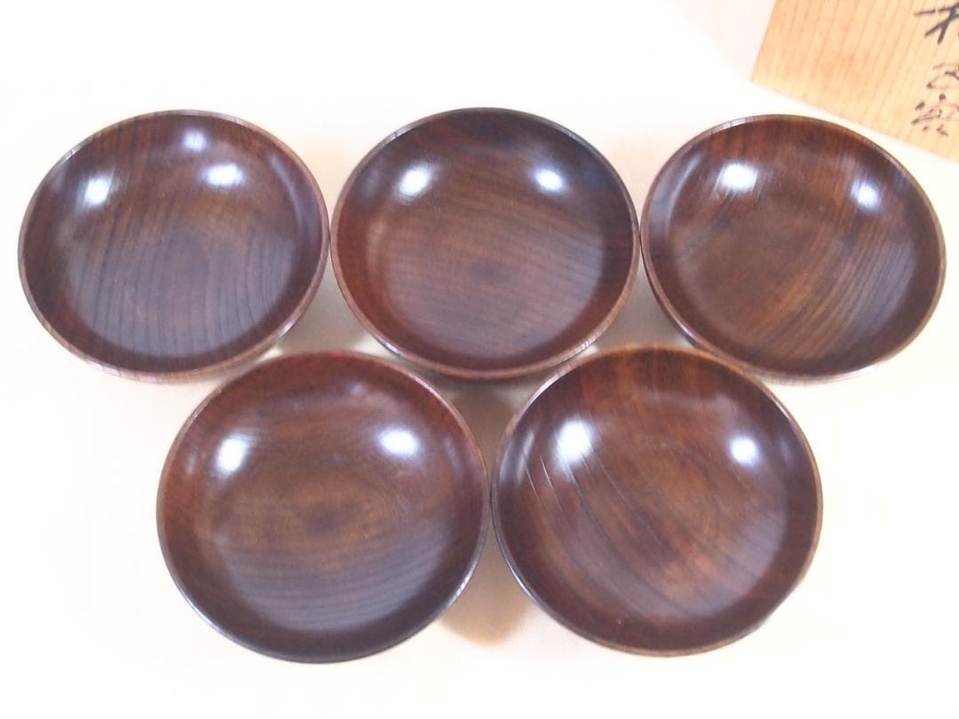 【良品】輪島塗 小崎清人 木地呂 吉野絵 煮物椀 5客 雑煮椀/大椀 漆器/食器