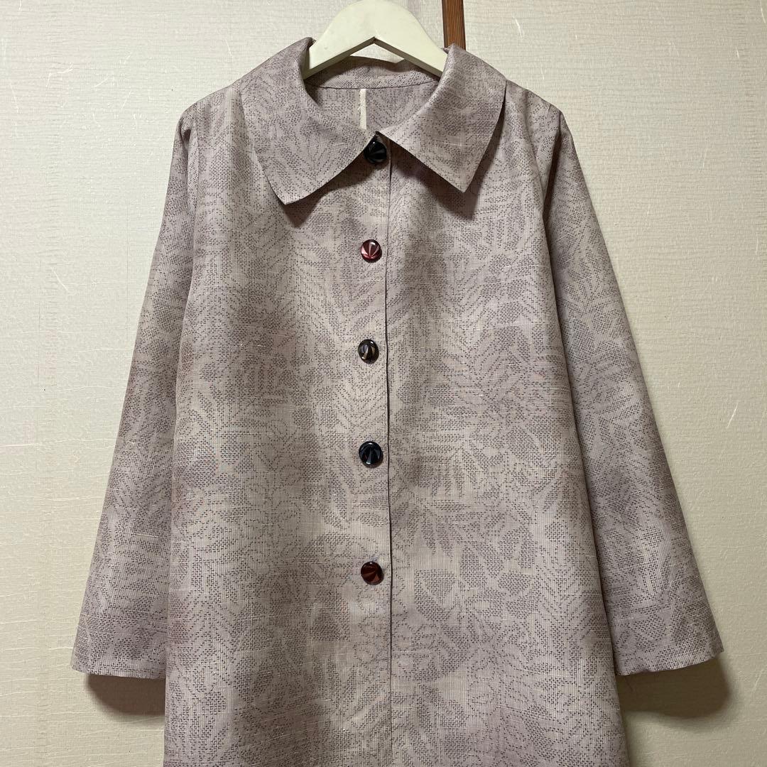 本場結城紬淡ピンクベージュ紙風船ボタン