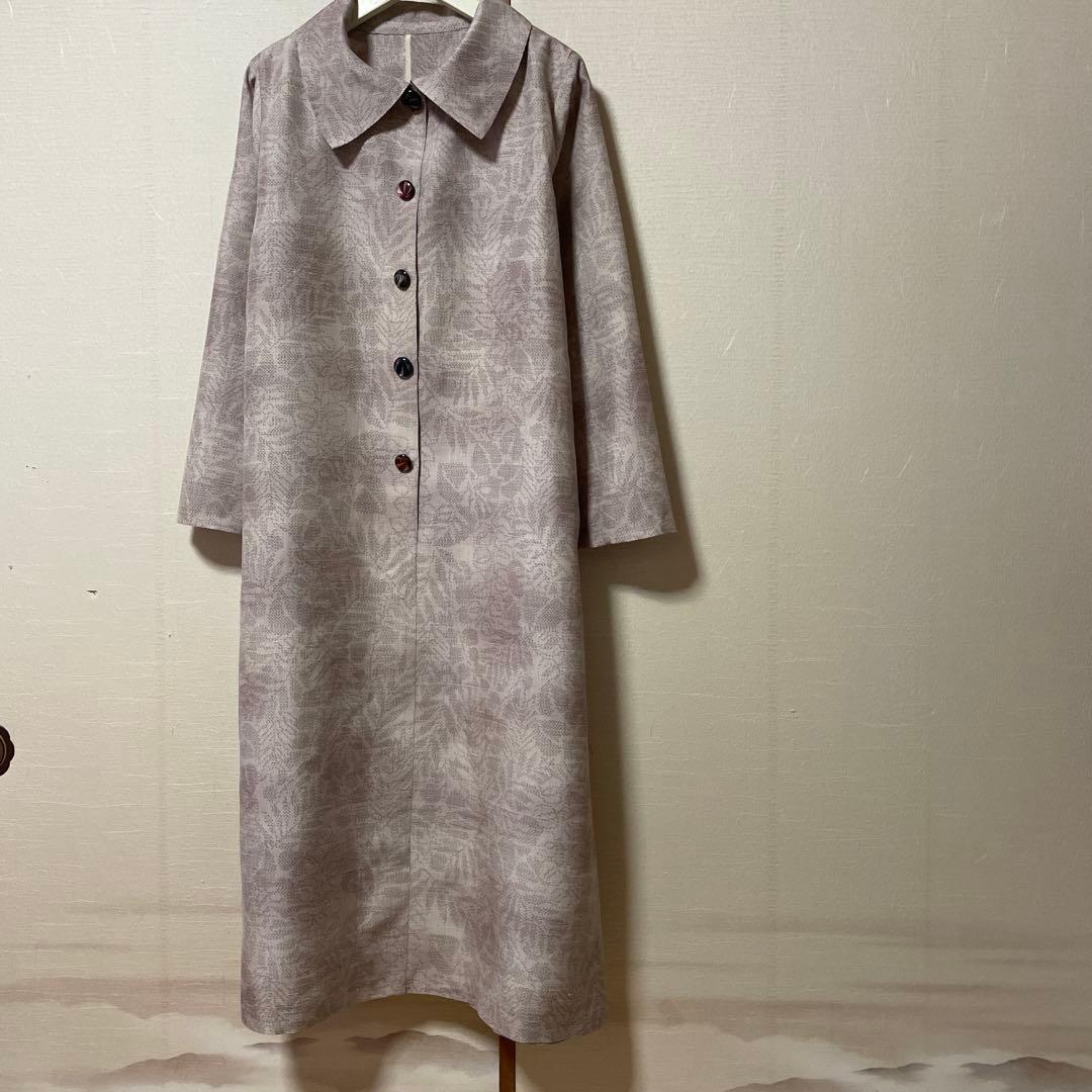 本場結城紬淡ピンクベージュ紙風船ボタン