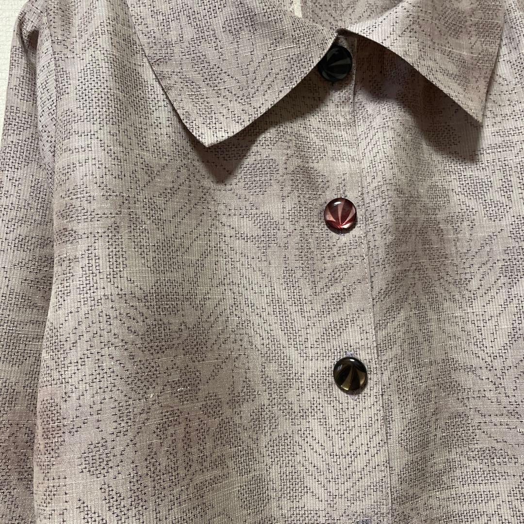 本場結城紬淡ピンクベージュ紙風船ボタン