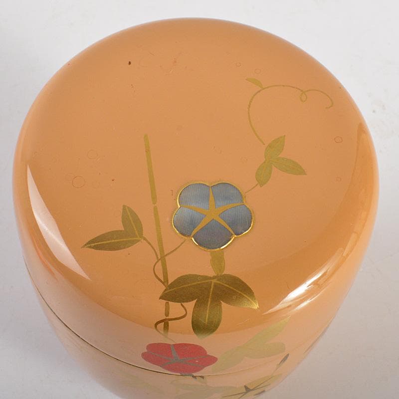 茶道具　中村湖彩作　朝顔蒔絵　螺鈿装飾　中棗　共布共箱　V　5968