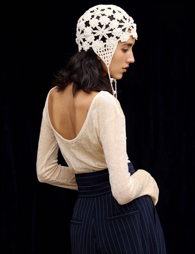 帽子 SIDE STRAP FLOWER KNIT CAP