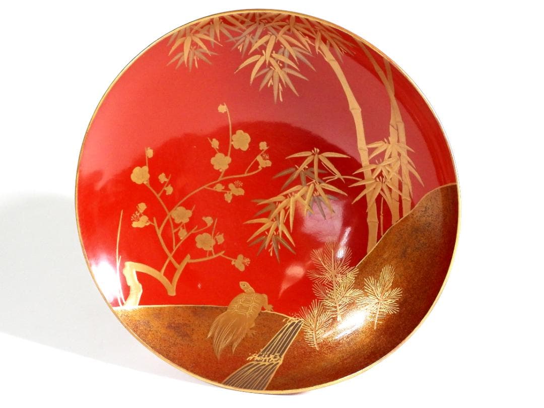 九段盃 酒器 天然木 漆塗り 金蒔絵 松竹梅 亀鶴紋 漆芸