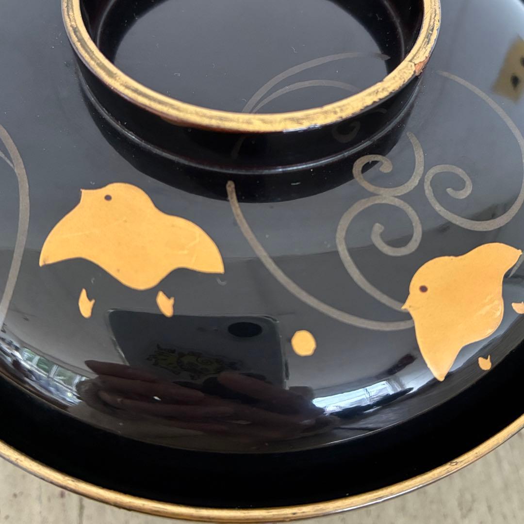 波千鳥　吸物碗　5客　蓋付き　漆　蒔絵　工芸　器　和食器　25.10.16-2