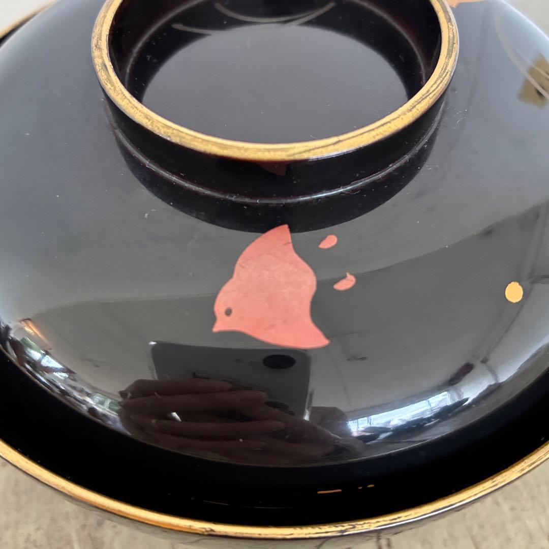 波千鳥　吸物碗　5客　蓋付き　漆　蒔絵　工芸　器　和食器　25.10.16-2