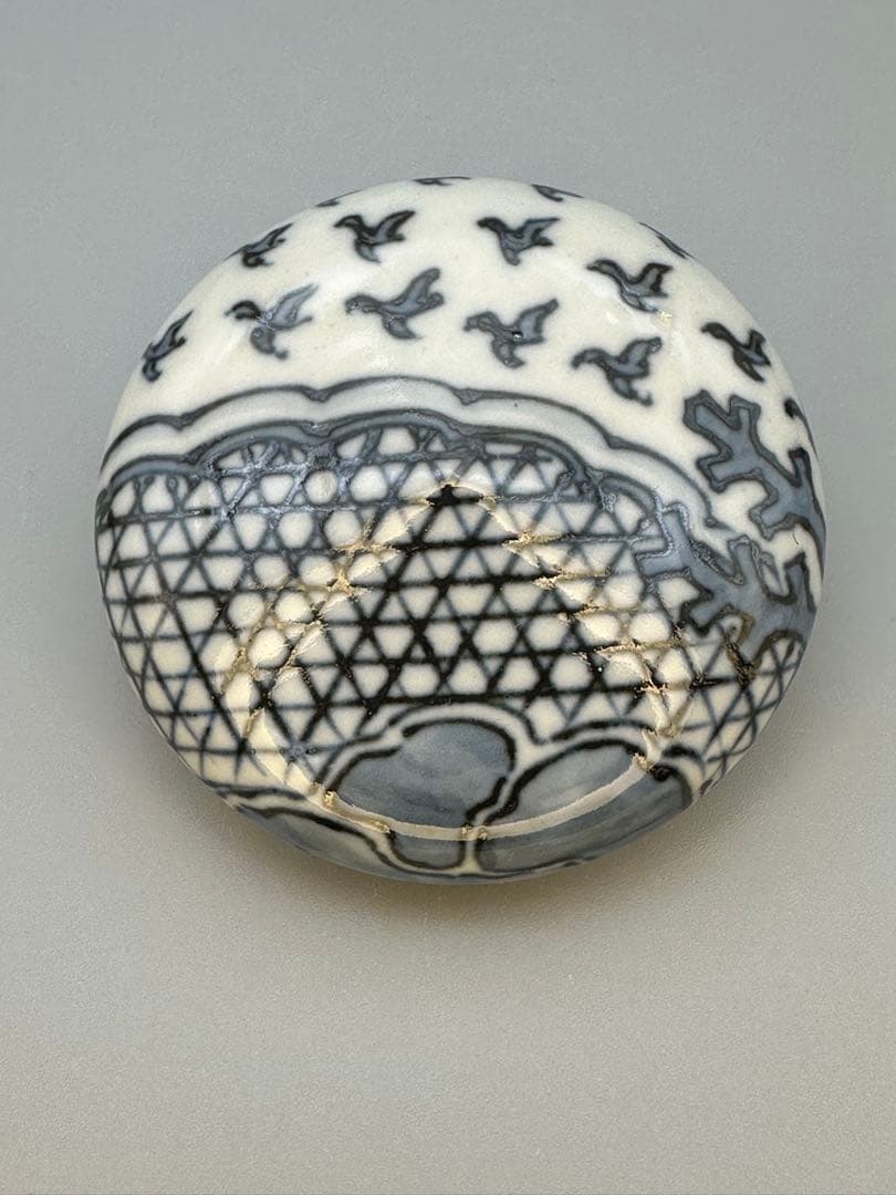 茶道具香合　永楽善五郎　染付干網