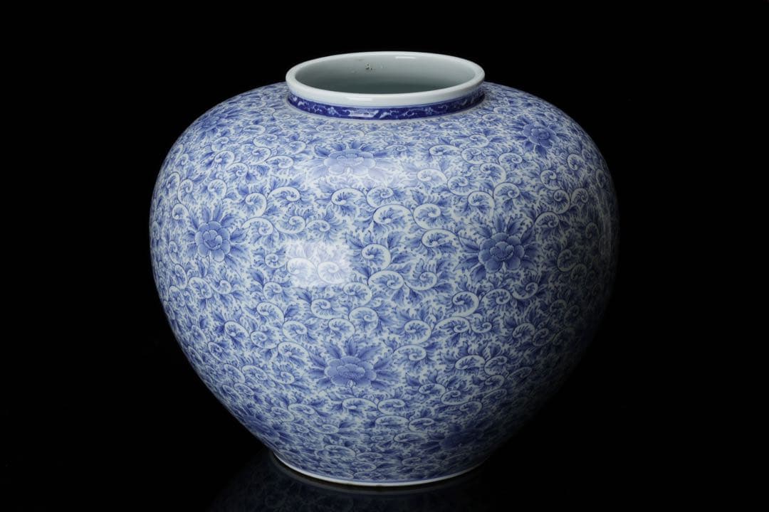 古伊万里 染付唐草文壺 高さ34cm 花瓶 大壺 花器 花入 古美術品 骨董品