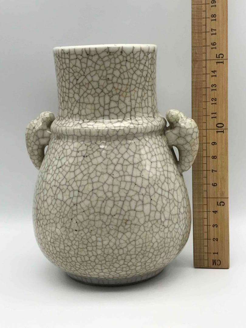 清乾隆時代　哥窯双象耳貫耳壶 【旧家蔵出し】 唐物　古賞物(A-60)