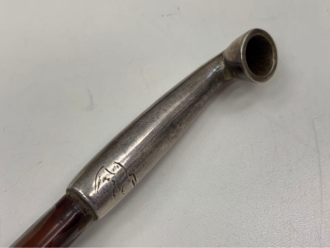 時代物 煙管 キセル 純銀 鳥山水図 煙草入れ たばこ入れ 鴨 緒締 銅地金象嵌