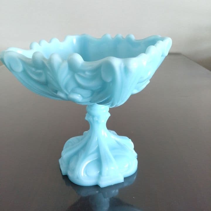 アンティーク ティファニーブルーコンポート⭐︎ミルクガラス ⭐︎ファイヤーキング