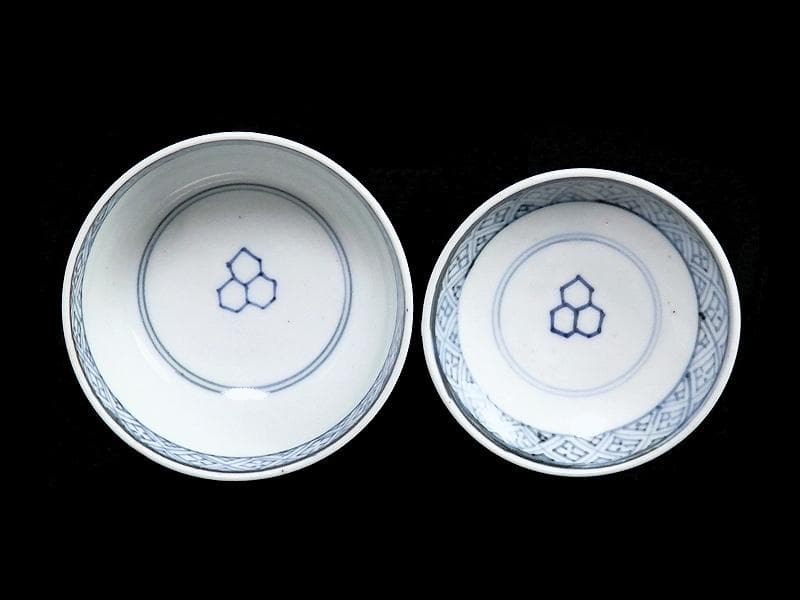 古伊万里　染付　亀甲紋の図　蓋茶碗　江戸期　E212AS-fbip