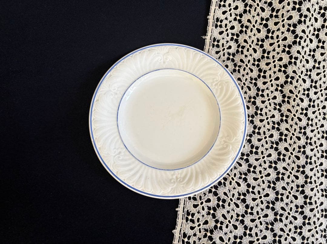 フランスアンティーク クレイユモントロー レリーフリムデザート皿