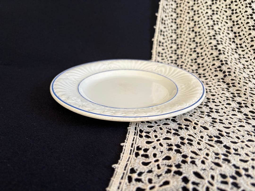 フランスアンティーク クレイユモントロー レリーフリムデザート皿