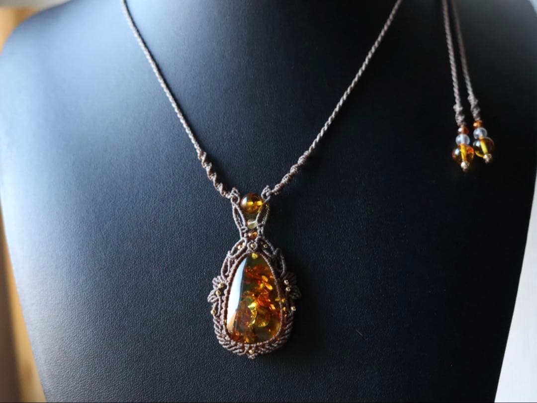 hanatae 琥珀　マクラメ　ネックレス