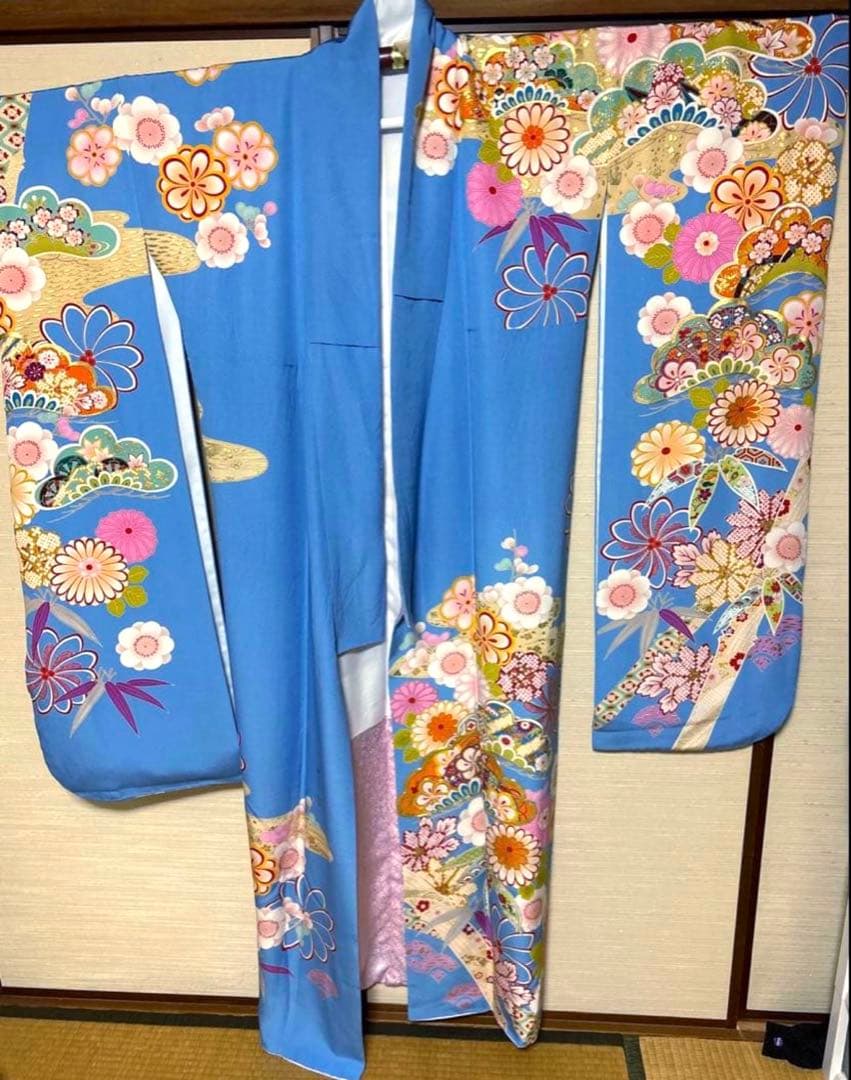 ‪‪❤︎‬ スカイブルー 吉祥 花々柄 振袖 身丈156