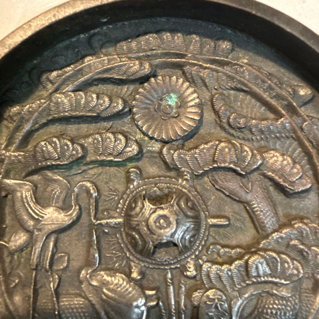 江戸時代　希少美品　古鏡　和鏡　銅鶴亀松のデザイン　天正出雲守