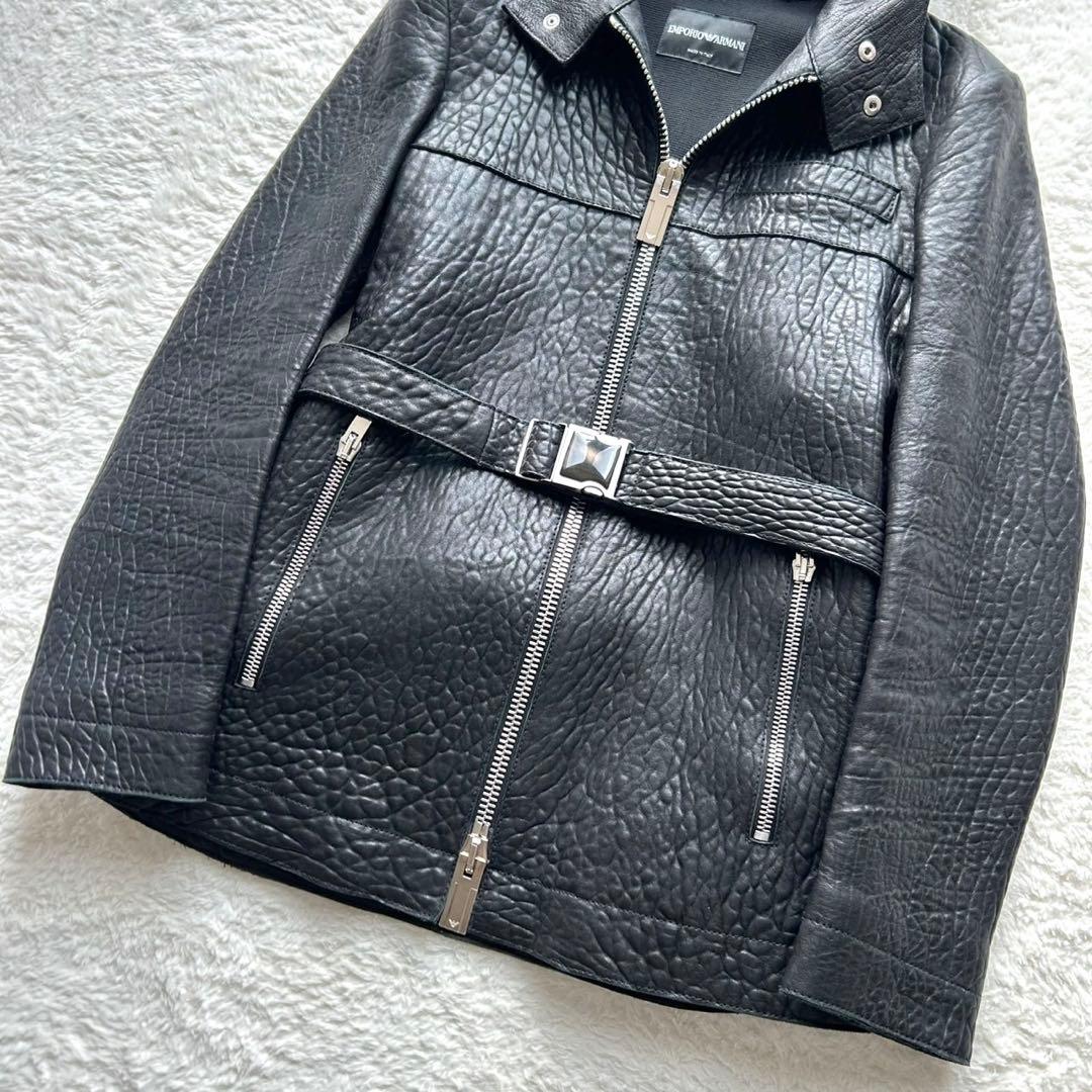 【美品】EMPORIO ARMANI羊革 黒タグ フード ベルト付き レザー44