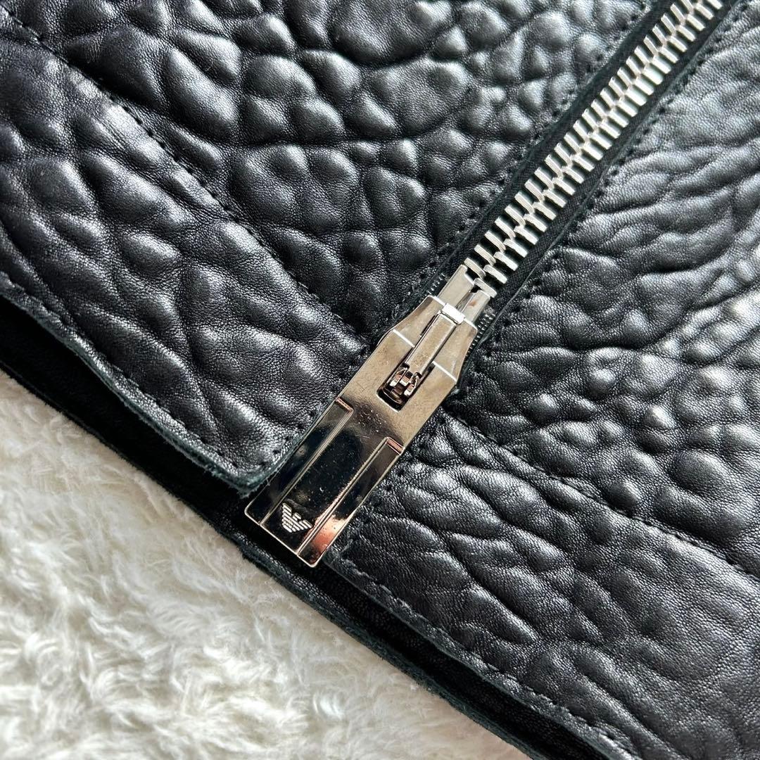 【美品】EMPORIO ARMANI羊革 黒タグ フード ベルト付き レザー44