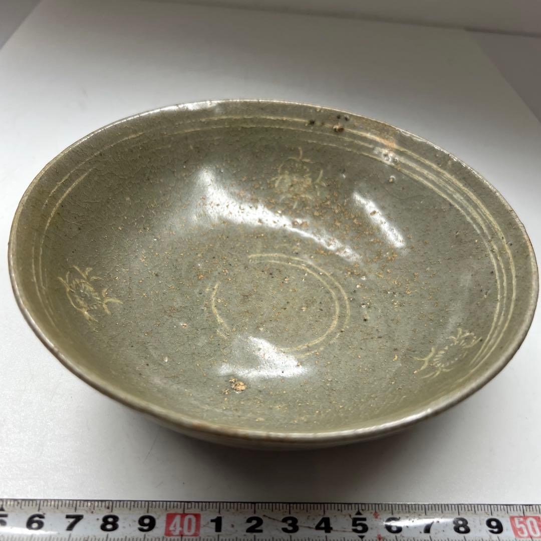 16世紀　高麗青磁白泥象嵌　鉢　直径17㎝　トヒト　本な7-0608☆1F