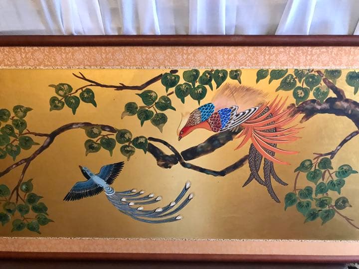 花街のお持ち物　枝木と鳳凰　138.5cmワイド　木枠　唐朝