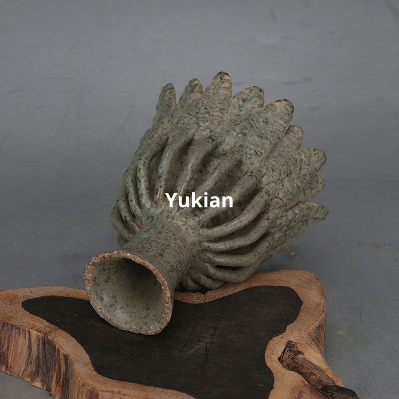 葉弁高足油燈 書道具 文房具 現代工芸品 美術品 装飾品 置物