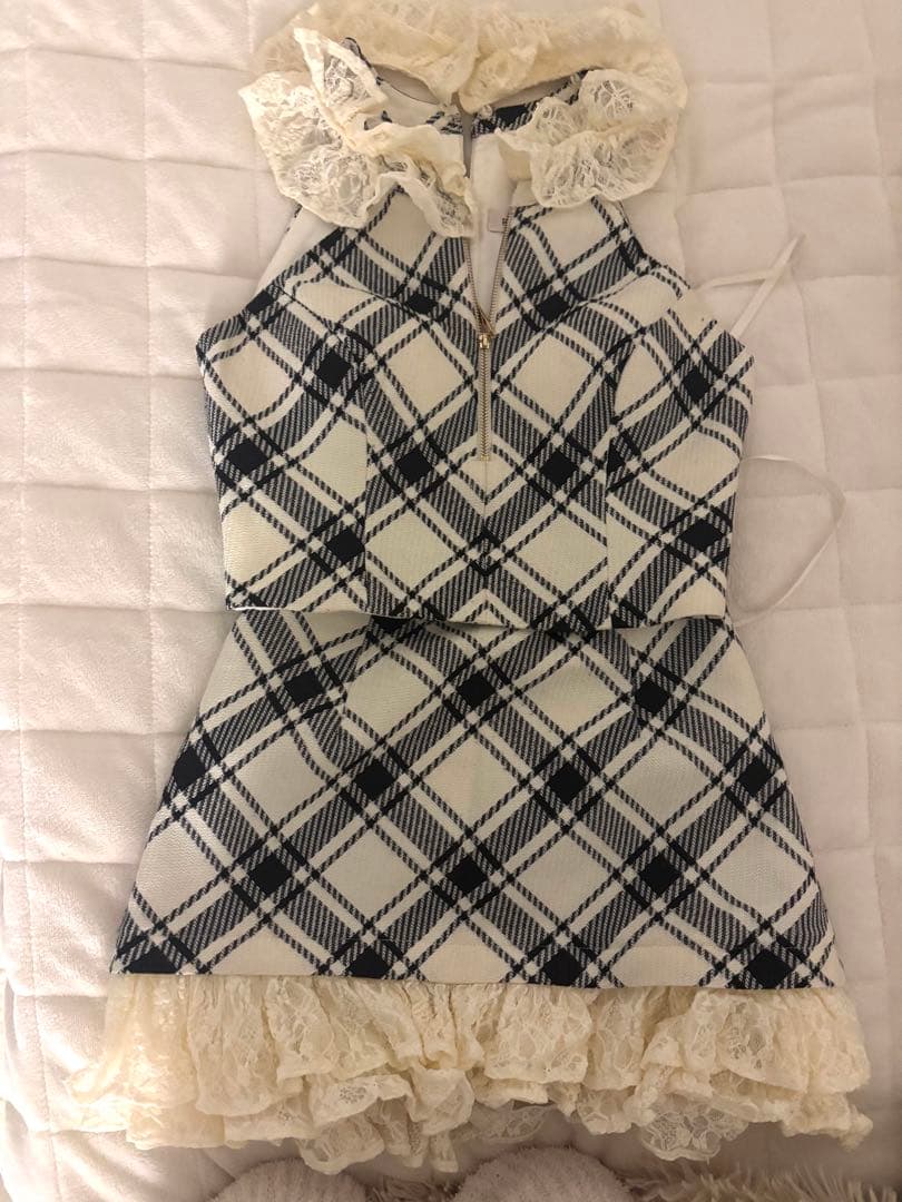 ROBE de FLEURS アイボリー・チェック ミニドレス S