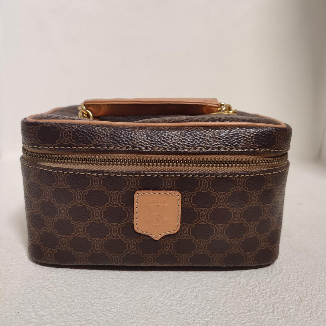 80-4 セリーヌ CELINE マカダム柄 バニティ バッグ PVC レザー