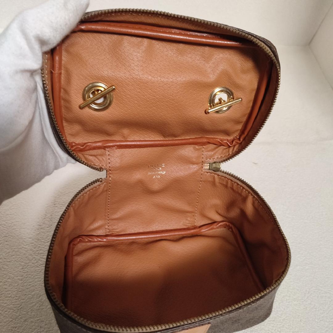 80-4 セリーヌ CELINE マカダム柄 バニティ バッグ PVC レザー