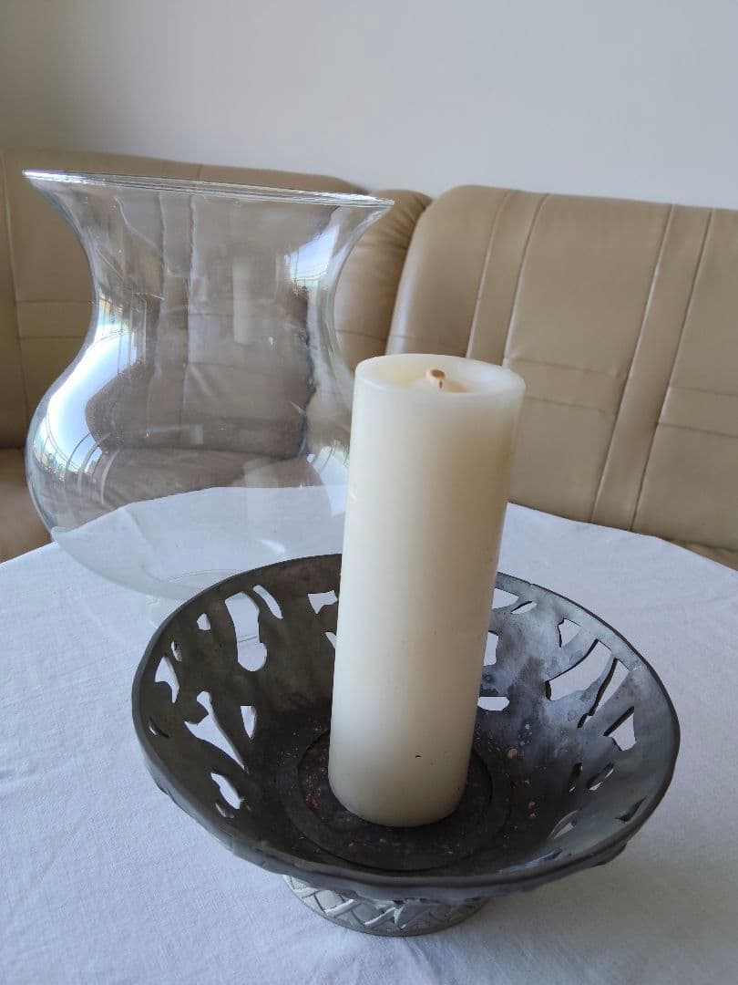 カナダSeagullシーガル社製 ガラスとピューターのキャンドルホルダー