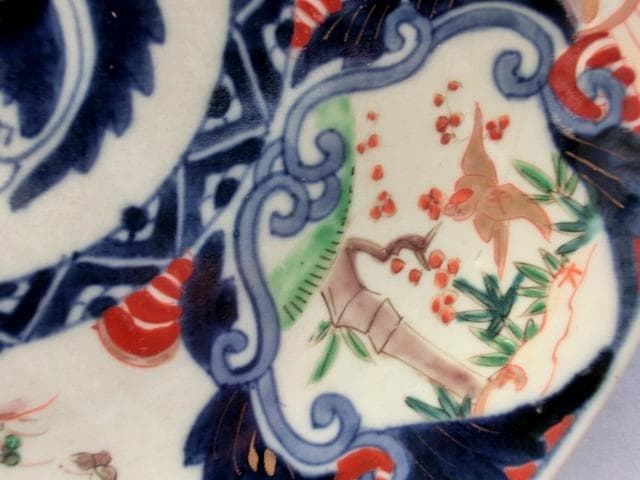 大皿■赤絵錦絵 窓松竹梅 花鳥紋(江戸後期～明治期)古伊万里 時代物 古い骨董■