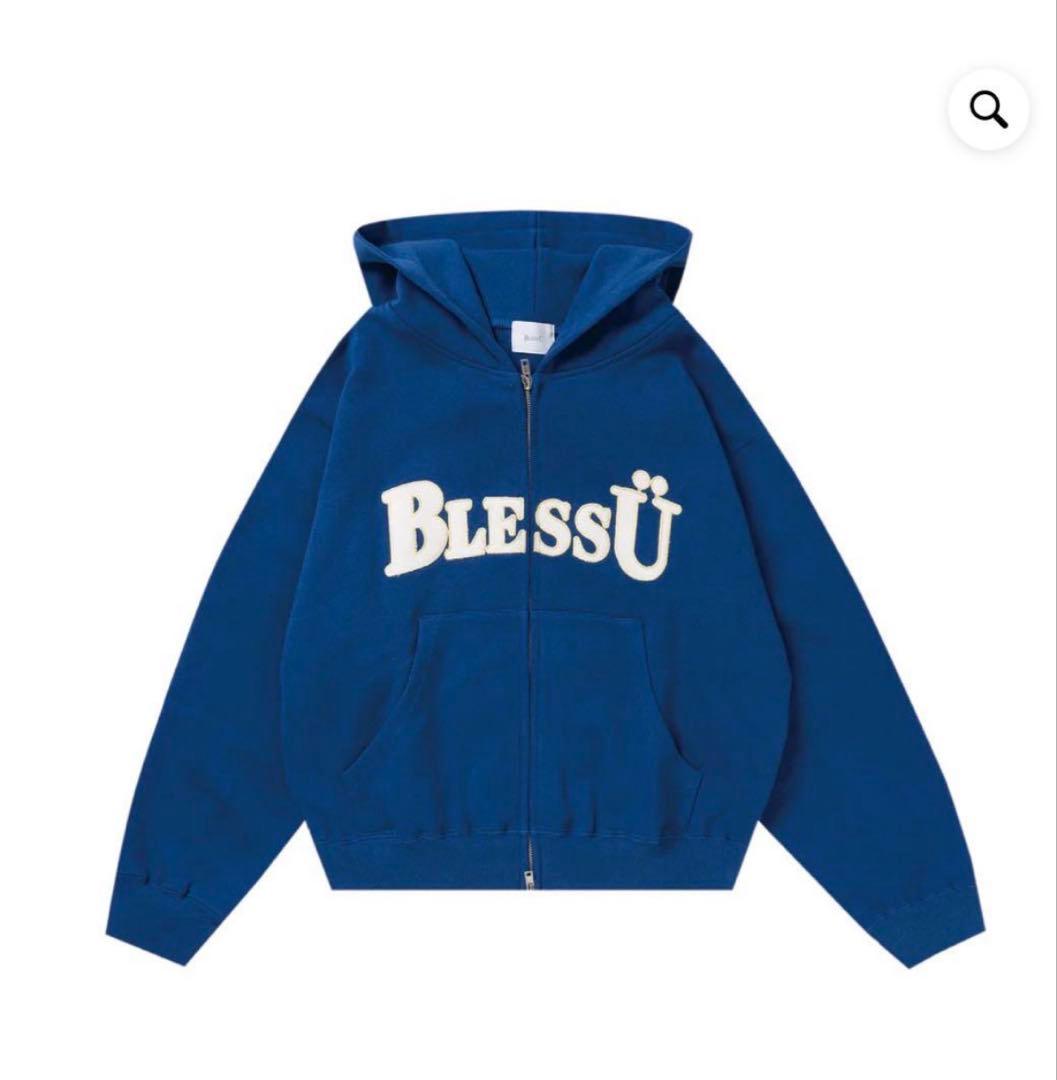 BlessU 青 ジップアップパーカー Lサイズ