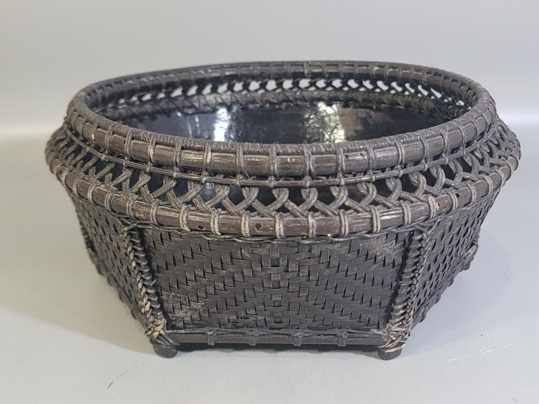 茶道具 竹籠 炭斗 時代物 DT708