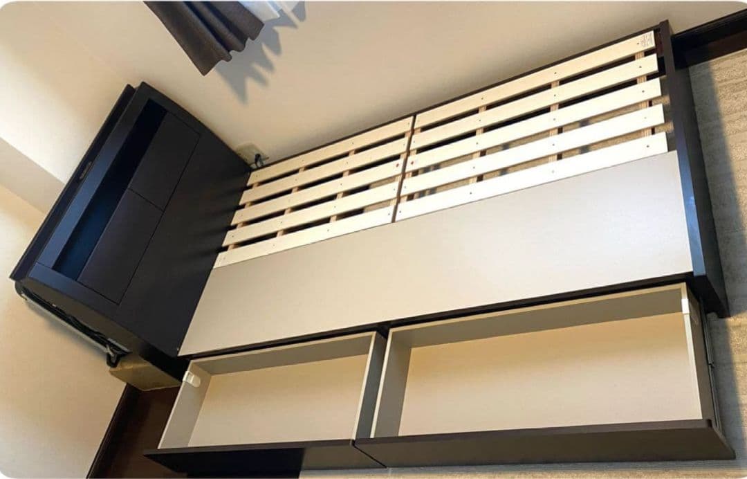 [東京江東区引取]ニトリ　ダークブラウン シングルベッドフレーム 引き出し付き