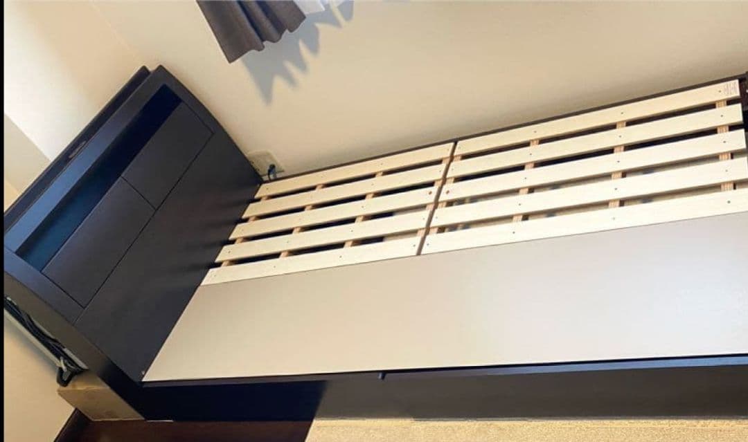 [東京江東区引取]ニトリ　ダークブラウン シングルベッドフレーム 引き出し付き