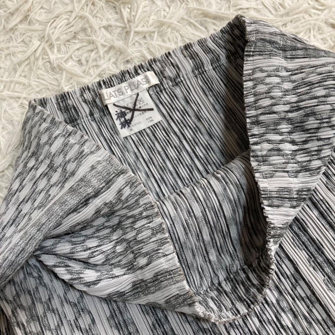 15954✨良品✨プリーツプリーズ スカート 希少柄 総柄 白 グレー