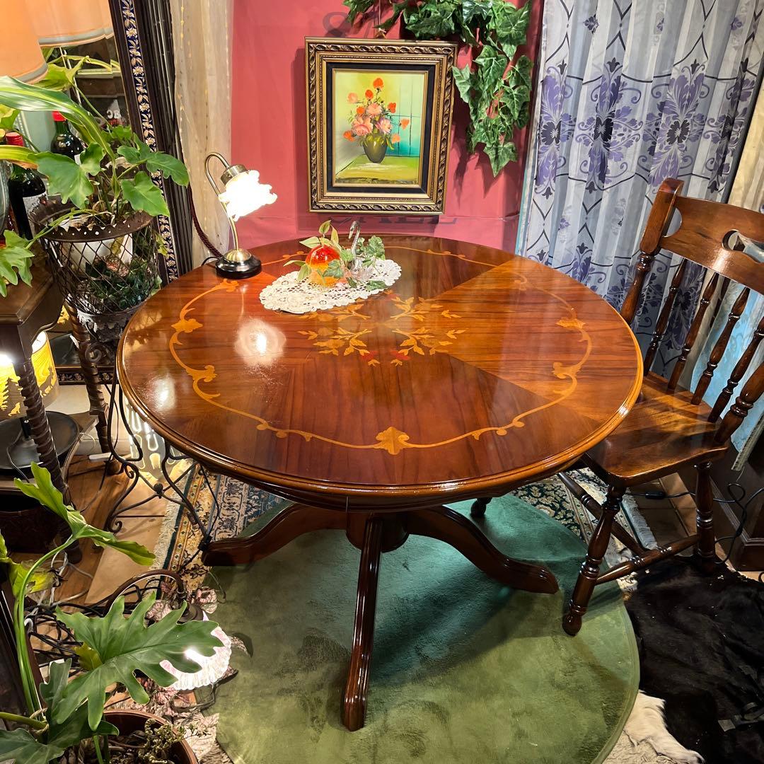 meru 引取価格　ヴィンテージ イタリアン象嵌　ラウンドテーブル