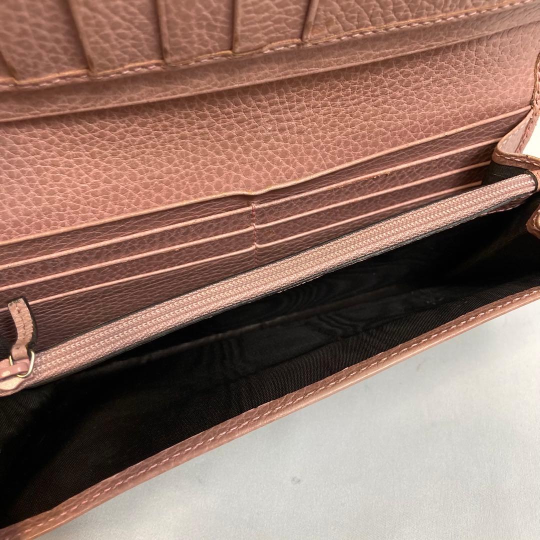 【美品】GUCCI グッチ　GGキャンバス柄 二つ折り長財布 ベージュ×ピンク