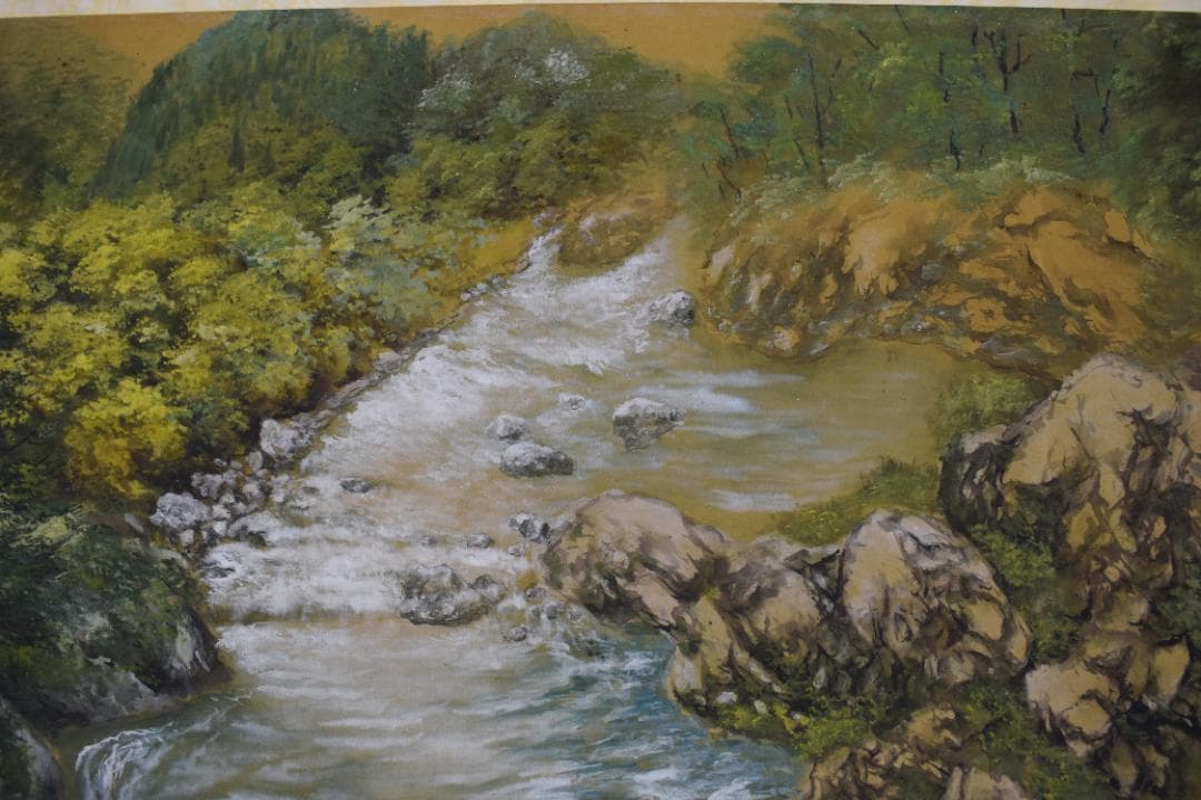 【真作】山元春挙/谷川之音/青緑清水図/横物/掛軸☆宝船☆Y-485　JM