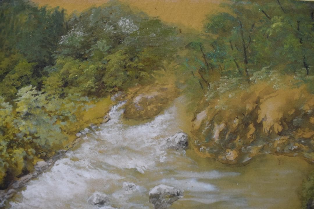 【真作】山元春挙/谷川之音/青緑清水図/横物/掛軸☆宝船☆Y-485　JM