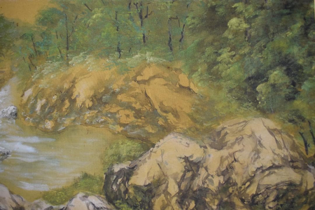 【真作】山元春挙/谷川之音/青緑清水図/横物/掛軸☆宝船☆Y-485　JM