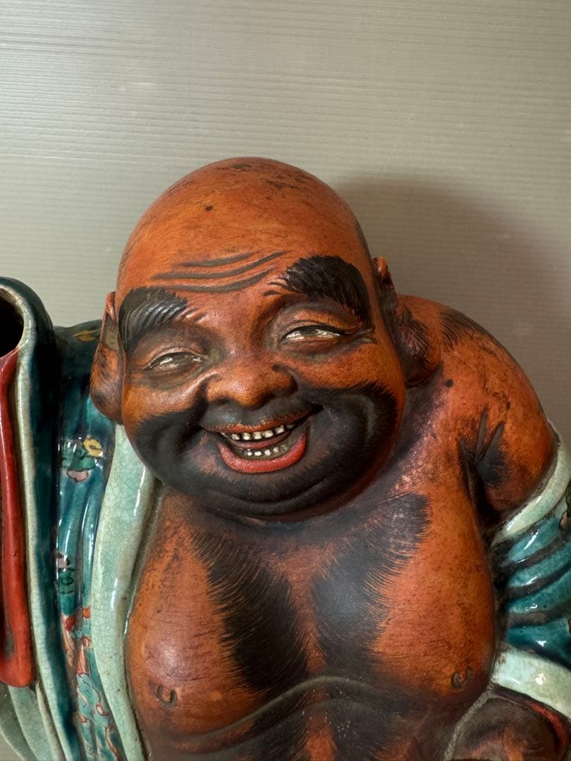 2704 九谷焼　龍文　布袋　縁起物  置物  時代物